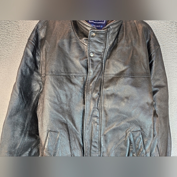 Vintage Savile Row Mens Black Leather Biker Jacket Sz L Zip & Snap Adj. Wrist - Picture 3 of 16